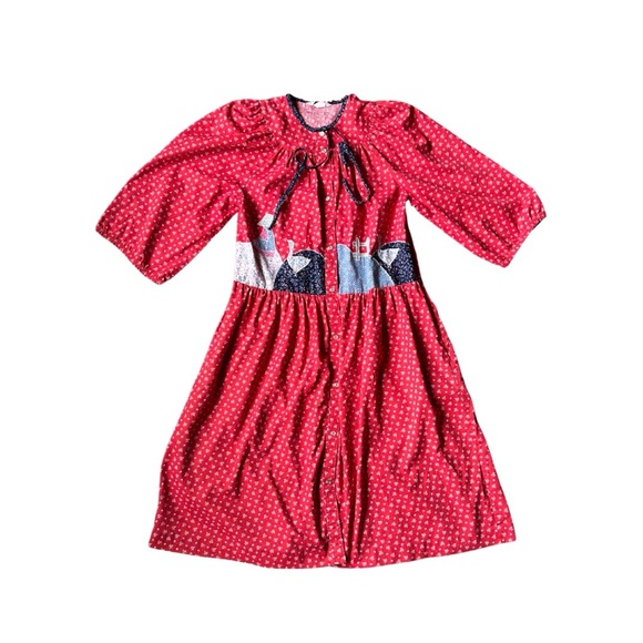 70s Vintage Red Calico Print Dress / Duster / Jacket - Picture 1 of 5